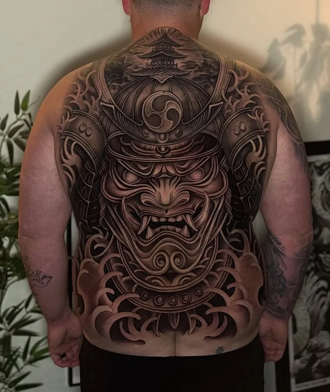 Large black and grey samurai back piece