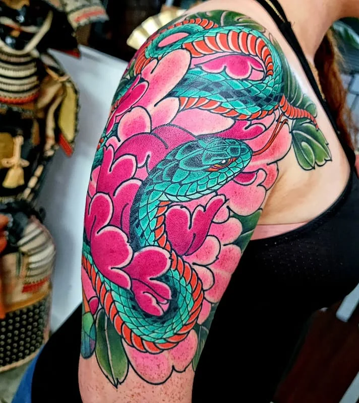 Japanese illustrative full sleeve tattoo