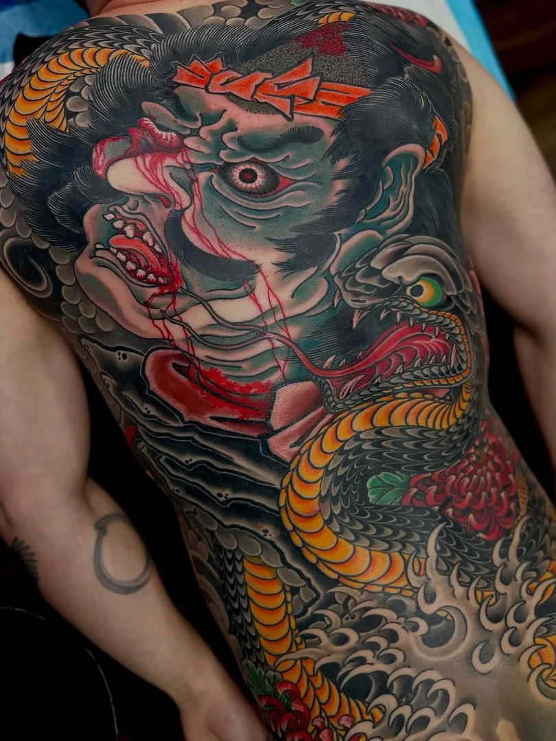 Large Japanese back piece featuring a dragon